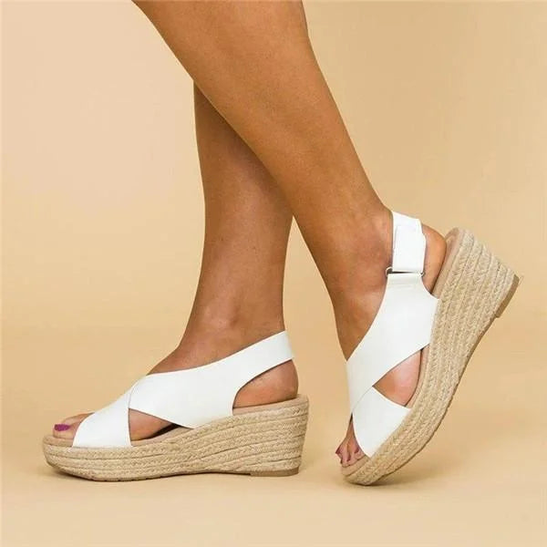 Women's Cross Strap Espadrille Wedge Sandals | Orthopedic