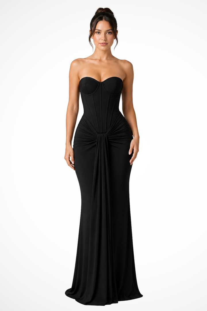 Women's Evening Corset Strapless Draped Wedding Guest Dress | Maxi