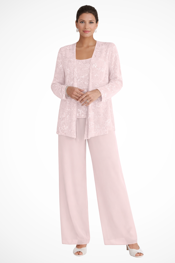 Women's Party Jacket and Top and Wide Leg Trouser | Three Piece