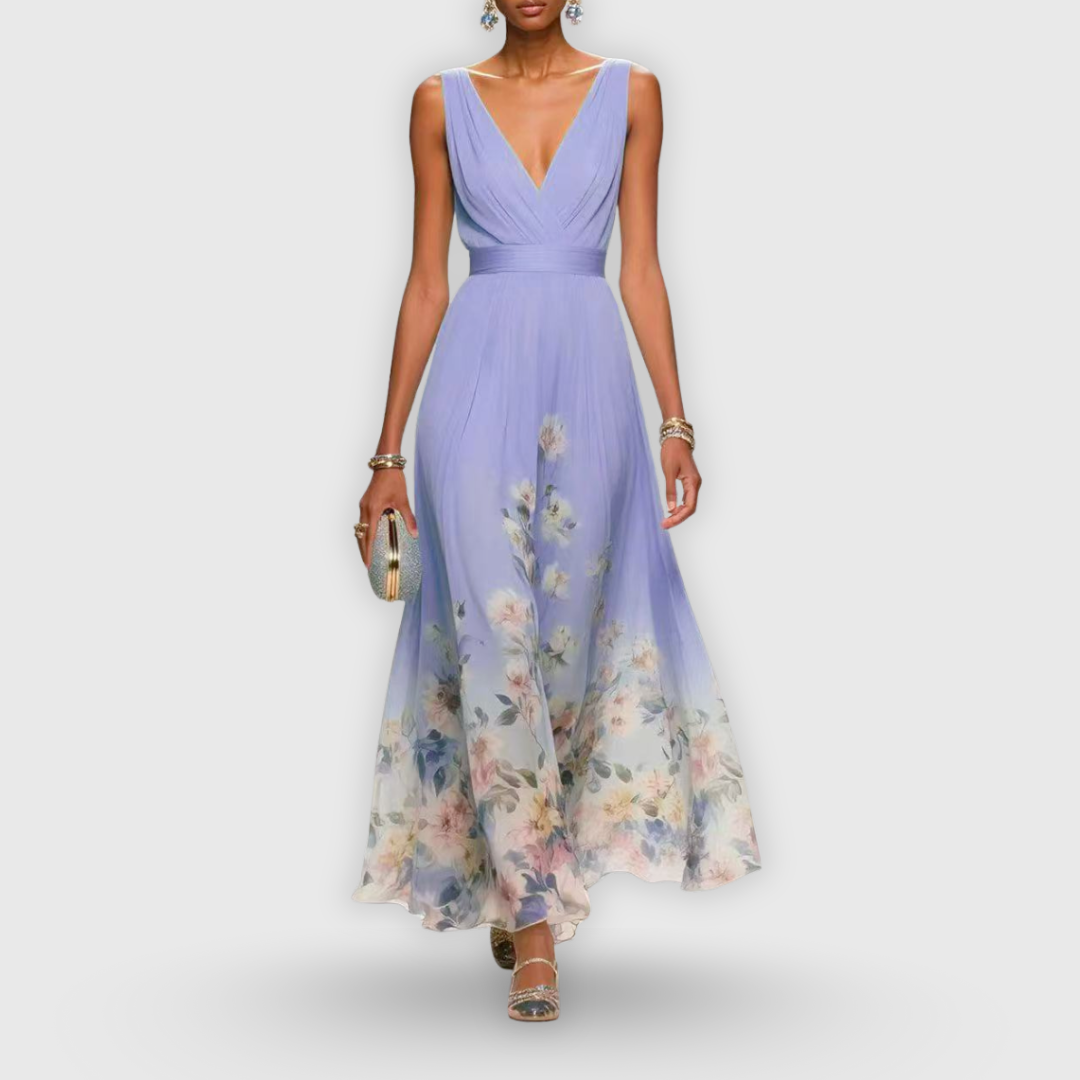 Women's Elegant Floral Wedding Guest A-Line Dress | Maxi