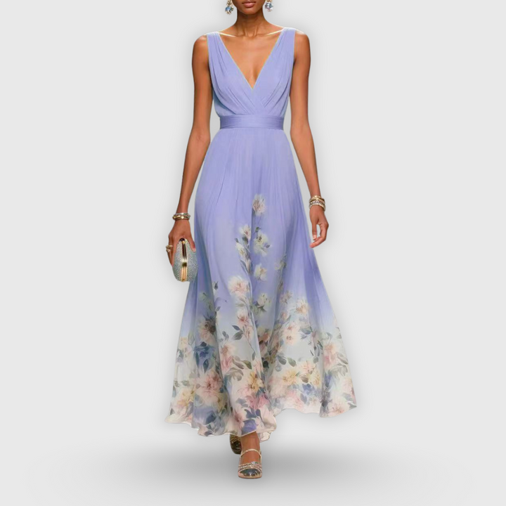 Women's Elegant Floral Wedding Guest A-Line Dress | Maxi