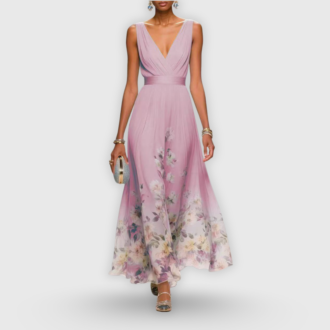 Women's Elegant Floral Wedding Guest A-Line Dress | Maxi