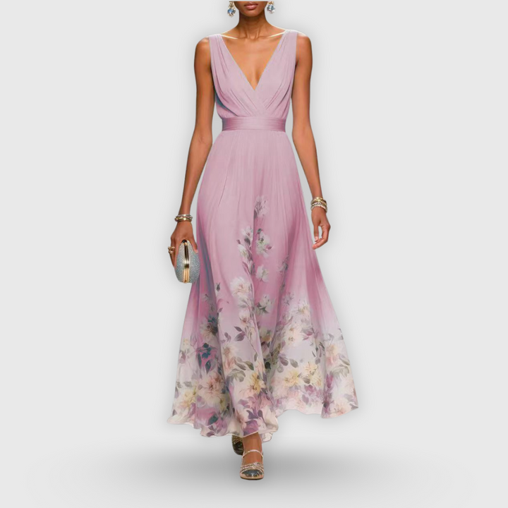 Women's Elegant Floral Wedding Guest A-Line Dress | Maxi