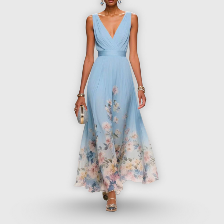 Women's Elegant Floral Wedding Guest A-Line Dress | Maxi