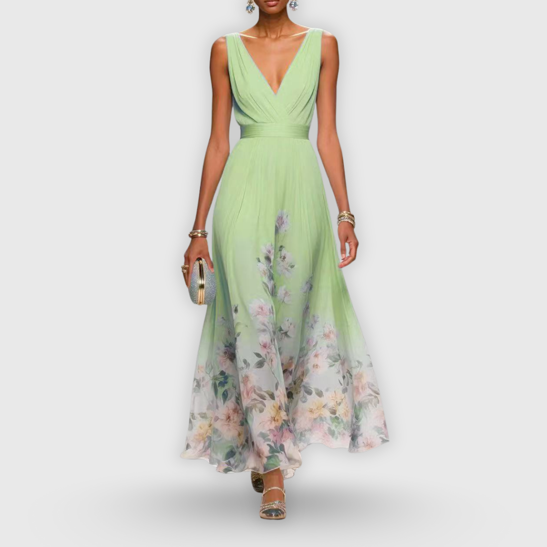 Women's Elegant Floral Wedding Guest A-Line Dress | Maxi