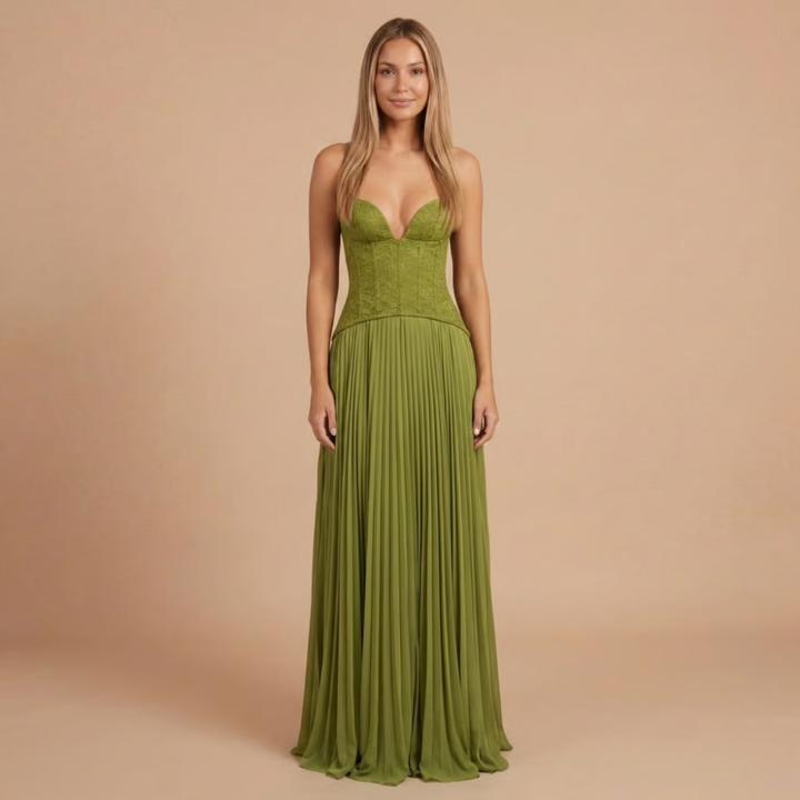 Women's Formal Plunging Sweetheart Pleated Dress | Maxi