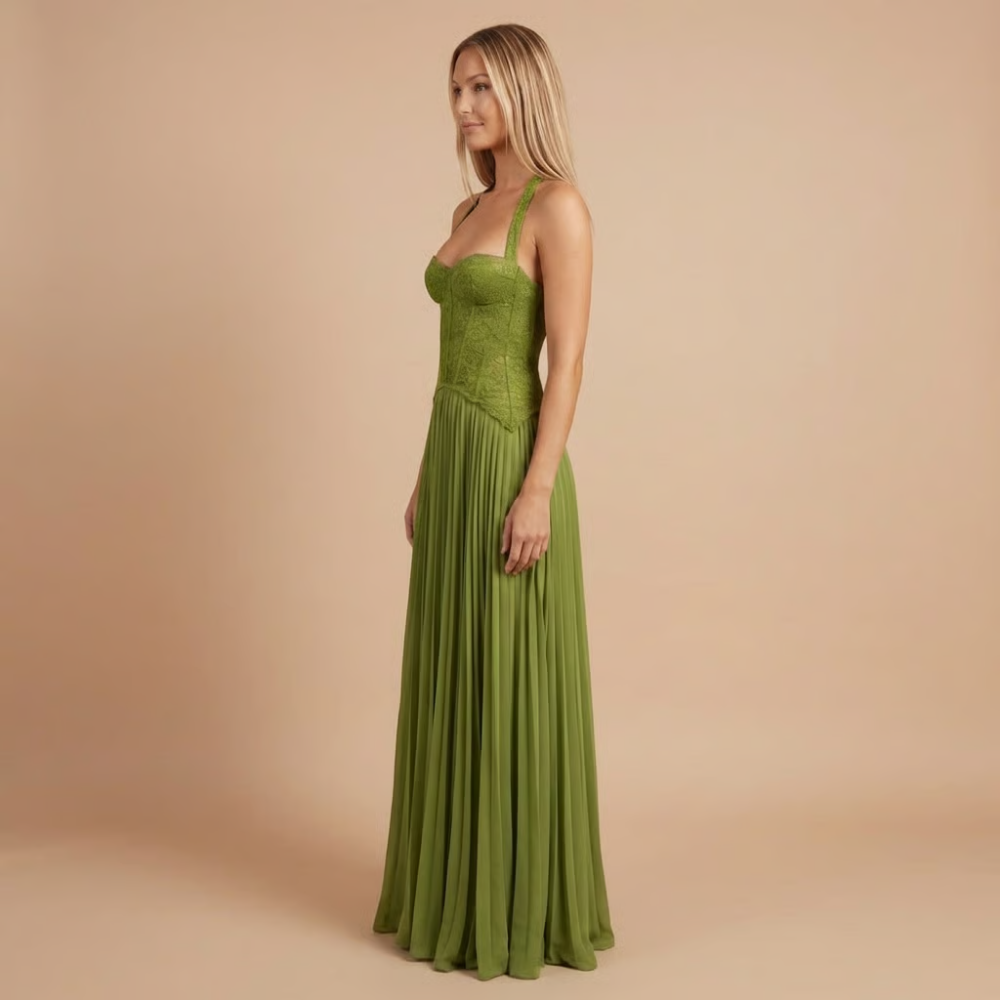 Women's Formal Plunging Sweetheart Pleated Dress | Maxi