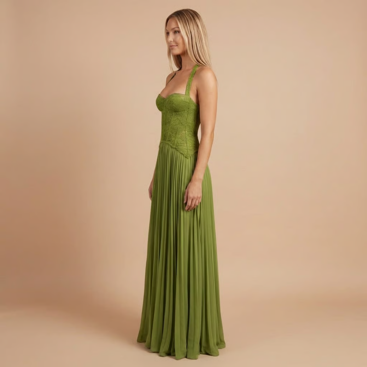 Women's Formal Plunging Sweetheart Pleated Dress | Maxi