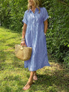 Women's Casual Summer Stripe Button-Up Shirt Dress | Midi
