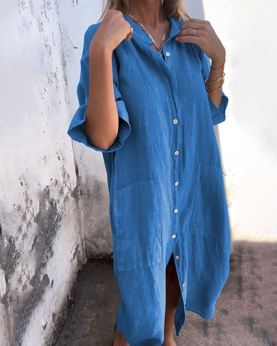 Women's Elegant Button-Up Boho Shirt Dress | Maxi