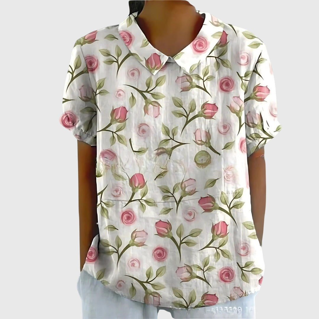 Women's Collared Floral Blouse | Short Sleeve