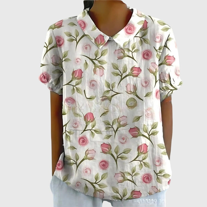 Women's Collared Floral Blouse | Short Sleeve