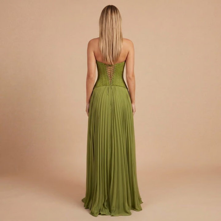 Women's Formal Plunging Sweetheart Pleated Dress | Maxi