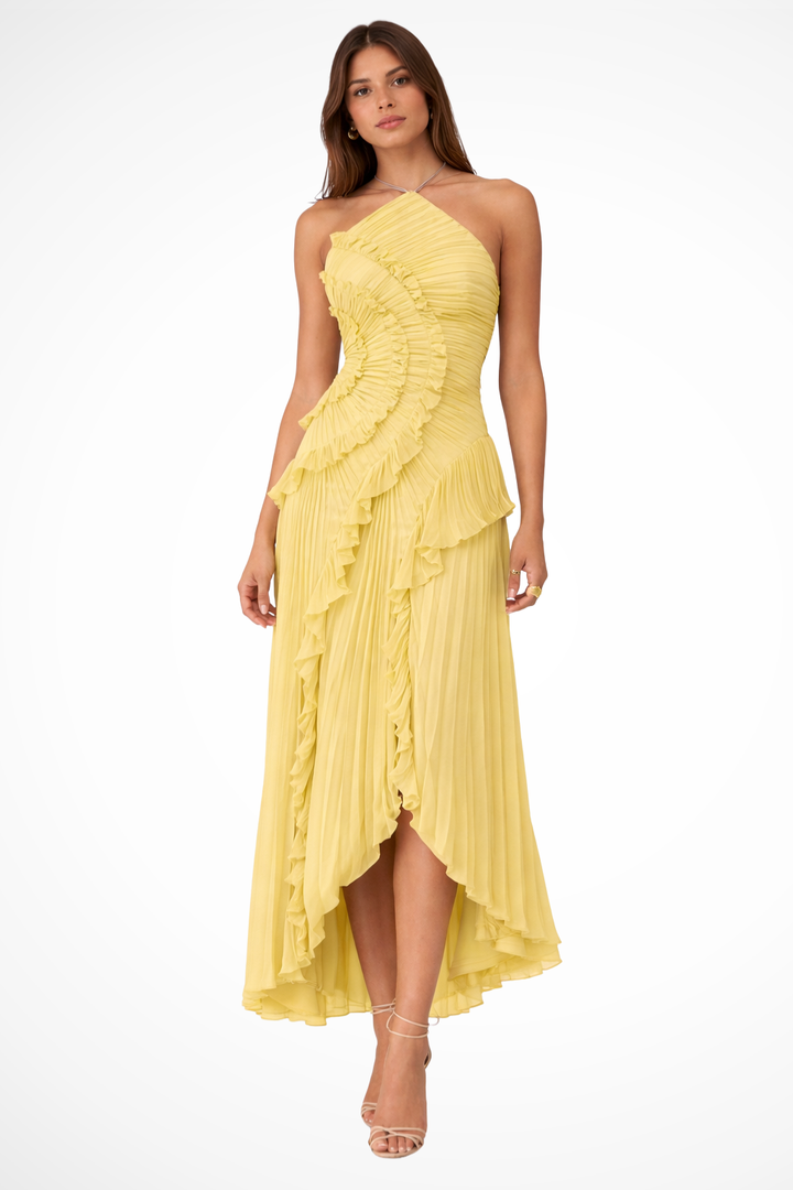 Women’s Sleeveless Halter Ruffled Summer Wedding Guest Dress | Maxi