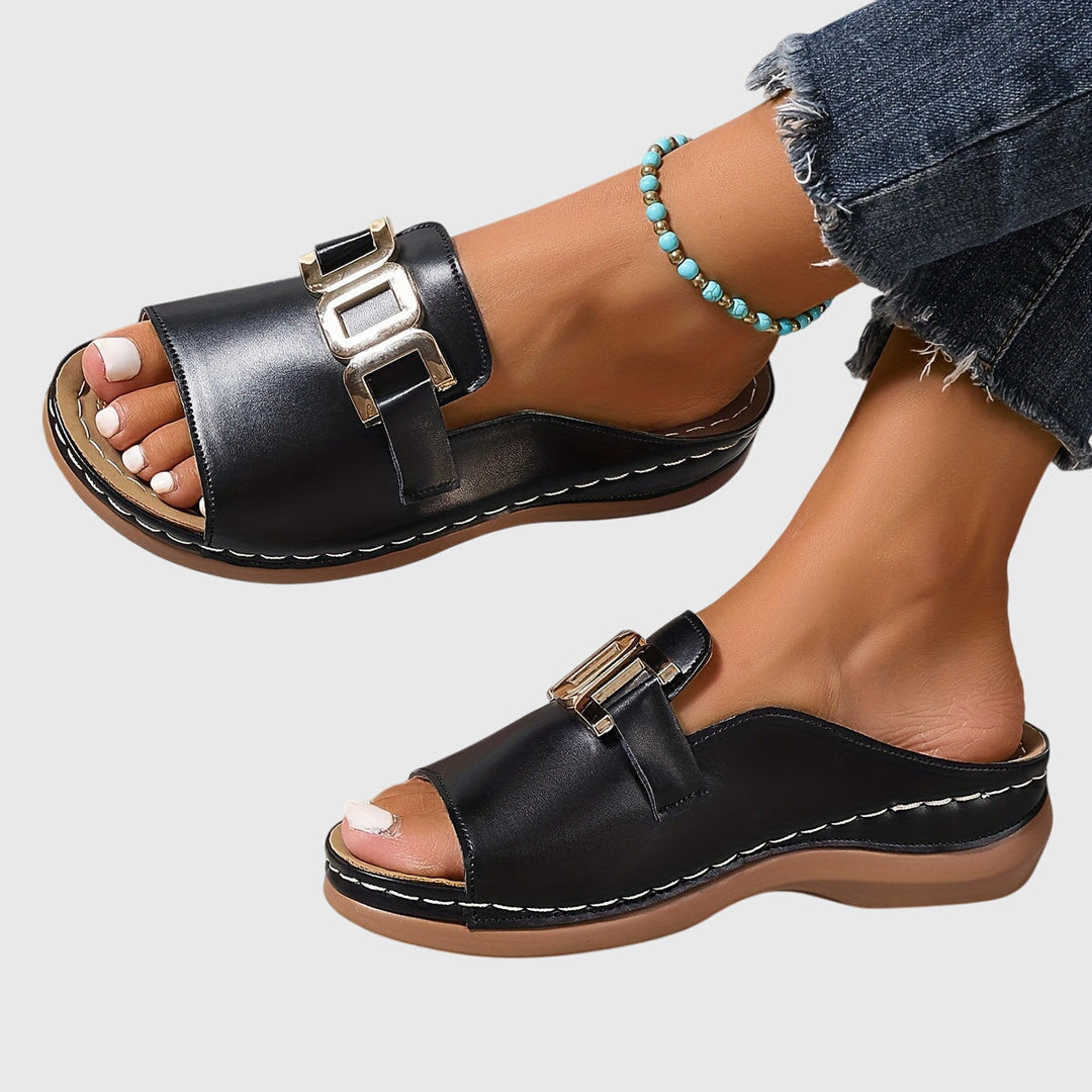 Women's Summer Buckle Detail Slide Sandals | Slip On