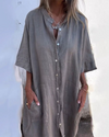 Women's Elegant Button-Up Boho Shirt Dress | Maxi