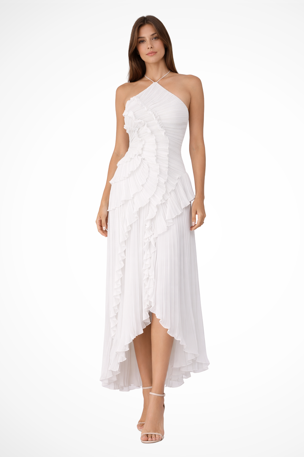 Women’s Sleeveless Halter Ruffled Summer Wedding Guest Dress | Maxi