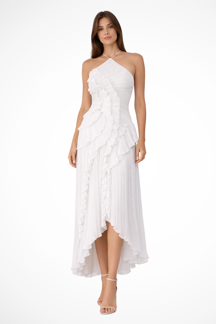 Women’s Sleeveless Halter Ruffled Summer Wedding Guest Dress | Maxi