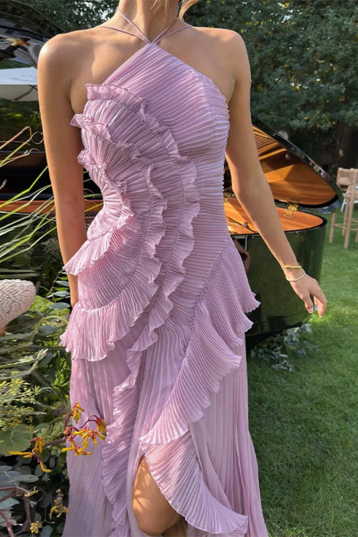 Women’s Sleeveless Halter Ruffled Summer Wedding Guest Dress | Maxi