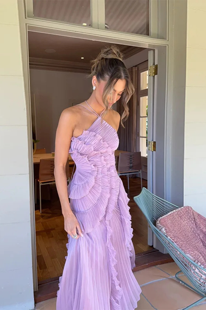 Women’s Sleeveless Halter Ruffled Summer Wedding Guest Dress | Maxi