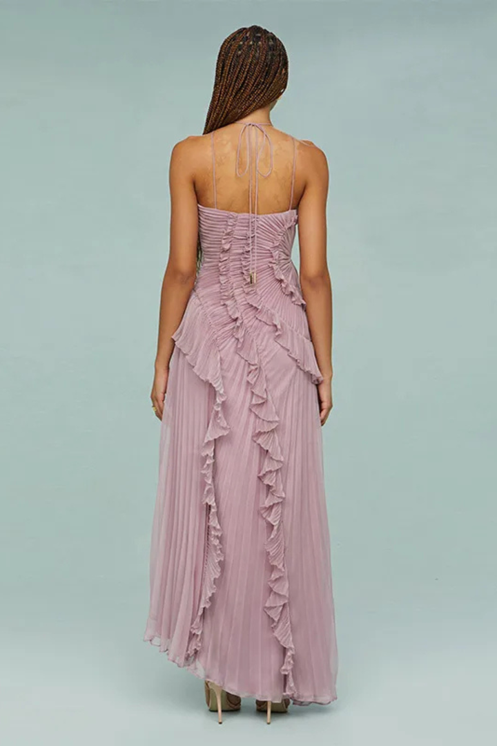 Women’s Sleeveless Halter Ruffled Summer Wedding Guest Dress | Maxi