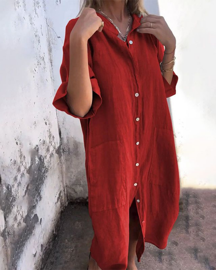 Women's Elegant Button-Up Boho Shirt Dress | Maxi