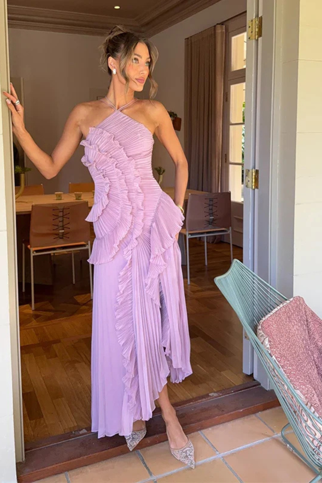 Women’s Sleeveless Halter Ruffled Summer Wedding Guest Dress | Maxi