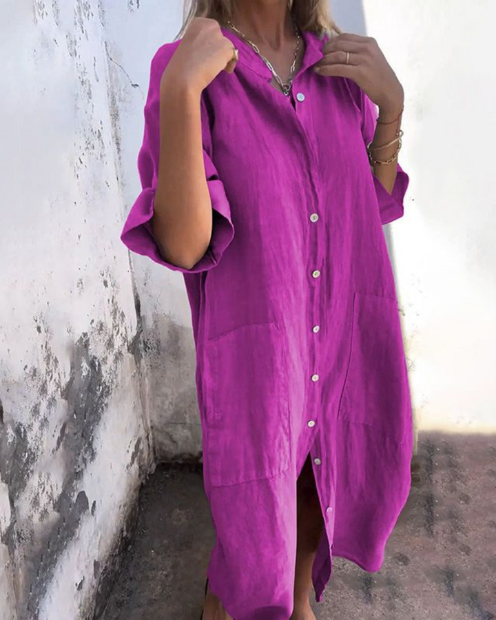 Women's Elegant Button-Up Boho Shirt Dress | Maxi