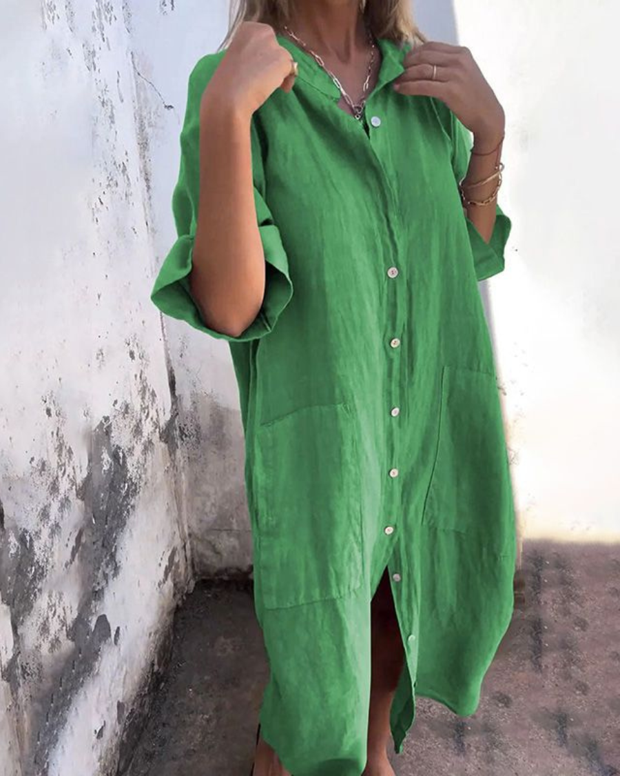 Women's Elegant Button-Up Boho Shirt Dress | Maxi