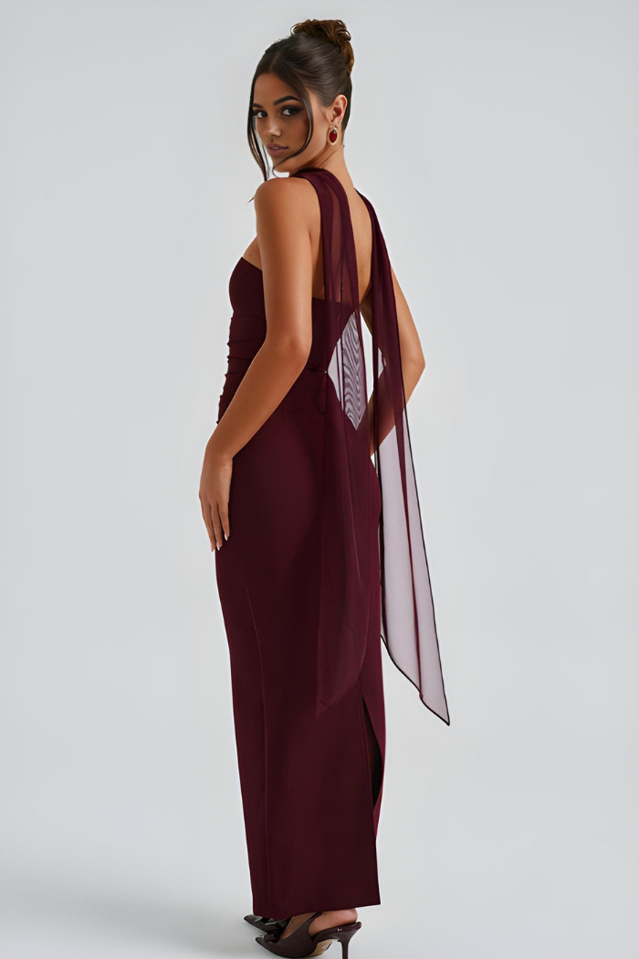 Women's Formal Strapless Bodycon Dress With Scarf | Maxi