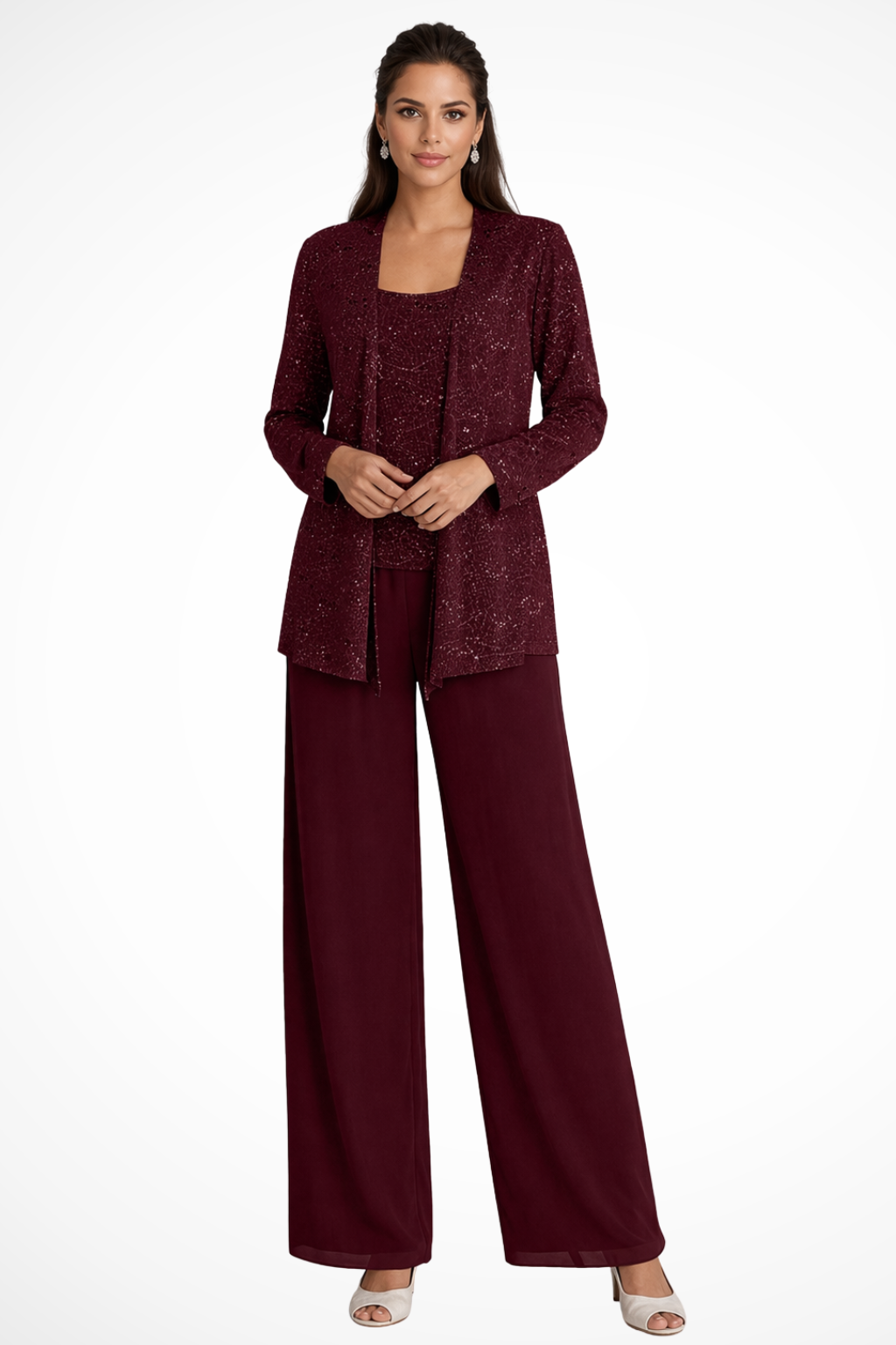 Women's Party Jacket and Top and Wide Leg Trouser | Three Piece