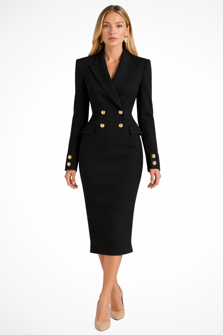 Women's Double Breasted Button Detail Blazer Dress | Midi