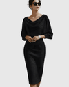 Women's Elegant Draped Batwing Formal Dress | Midi