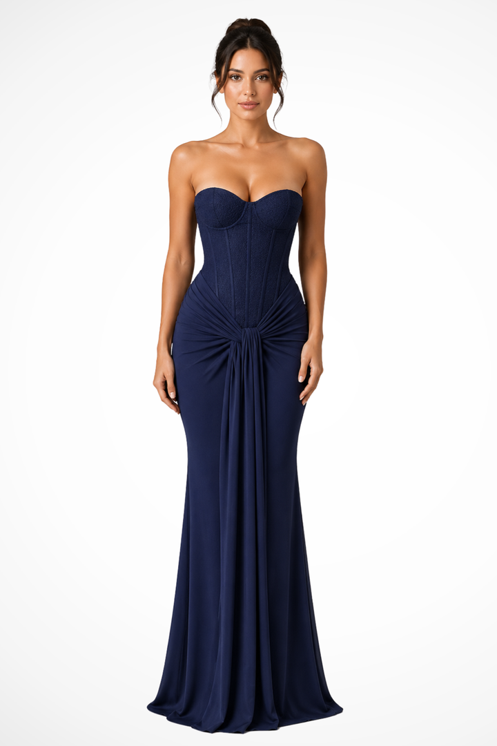 Women's Evening Corset Strapless Draped Wedding Guest Dress | Maxi