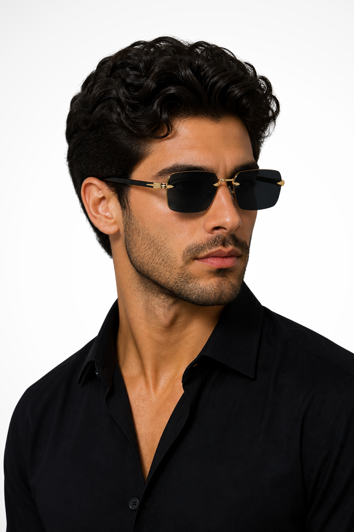 Men's Rimless Sunglasses with Gold Bridge and Gradient Lens | Polarized