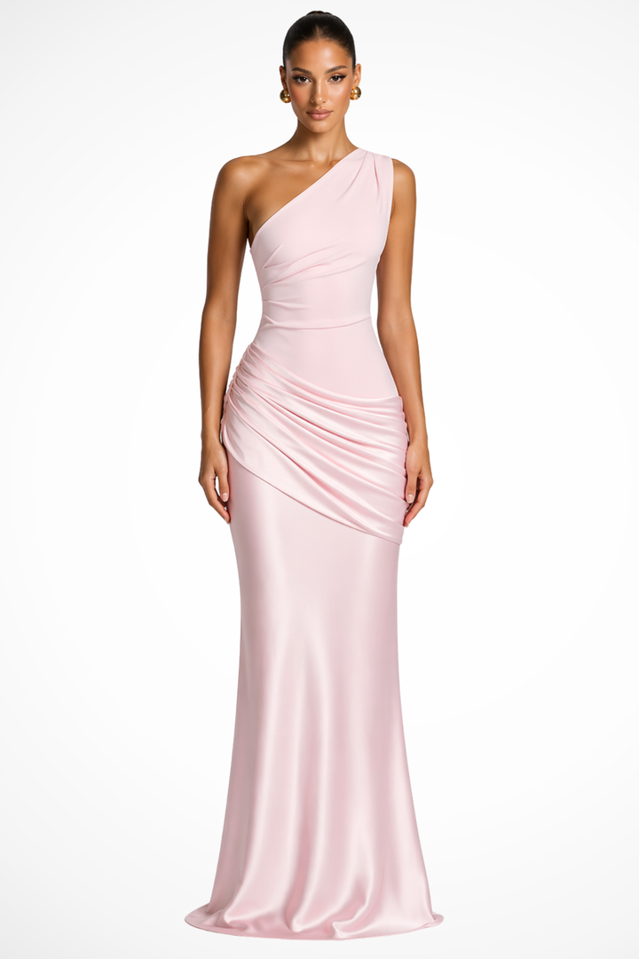 Women's Chique One Shoulder Ruched Wedding Guest Dress | Maxi