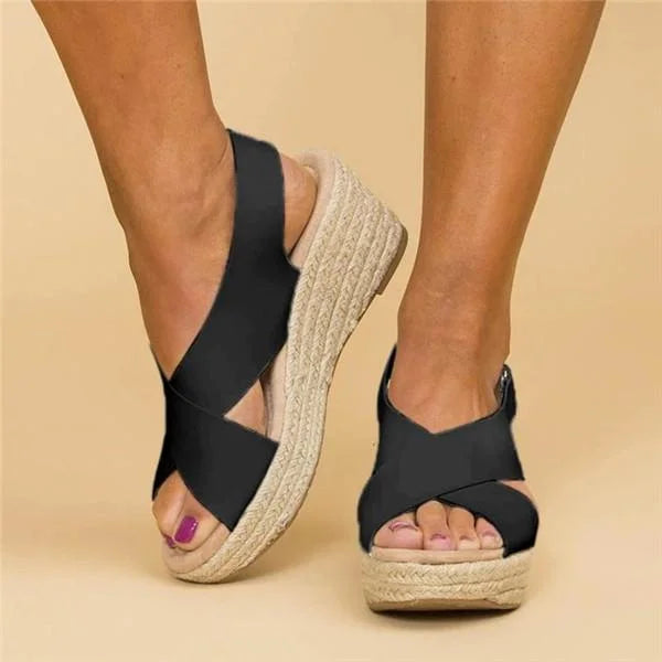 Women's Cross Strap Espadrille Wedge Sandals | Orthopedic