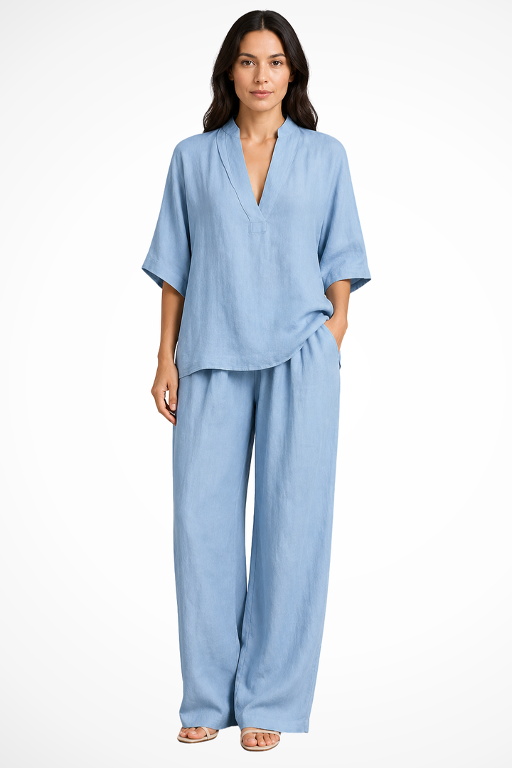 Women's Loose V Neck Top and Wide Leg Trousers Co-Ord Set | Two Piece