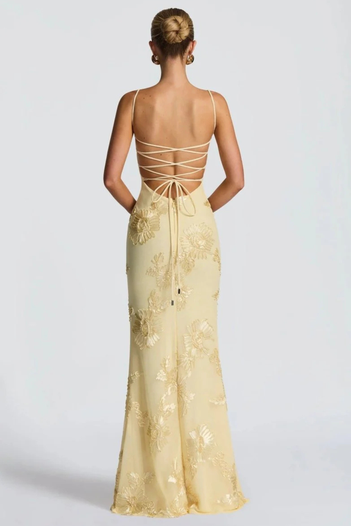 Women's Floral Corset Cami Strap Wedding Guest Dress | Maxi