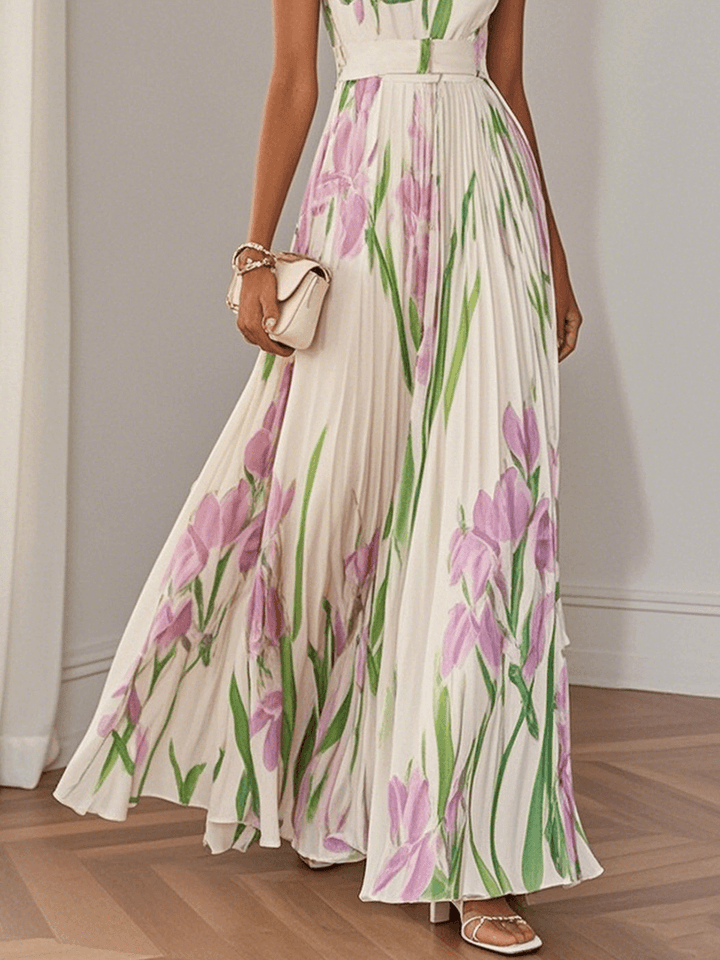 Women's Spring Pleated Floral Wedding Guest Dress | Maxi