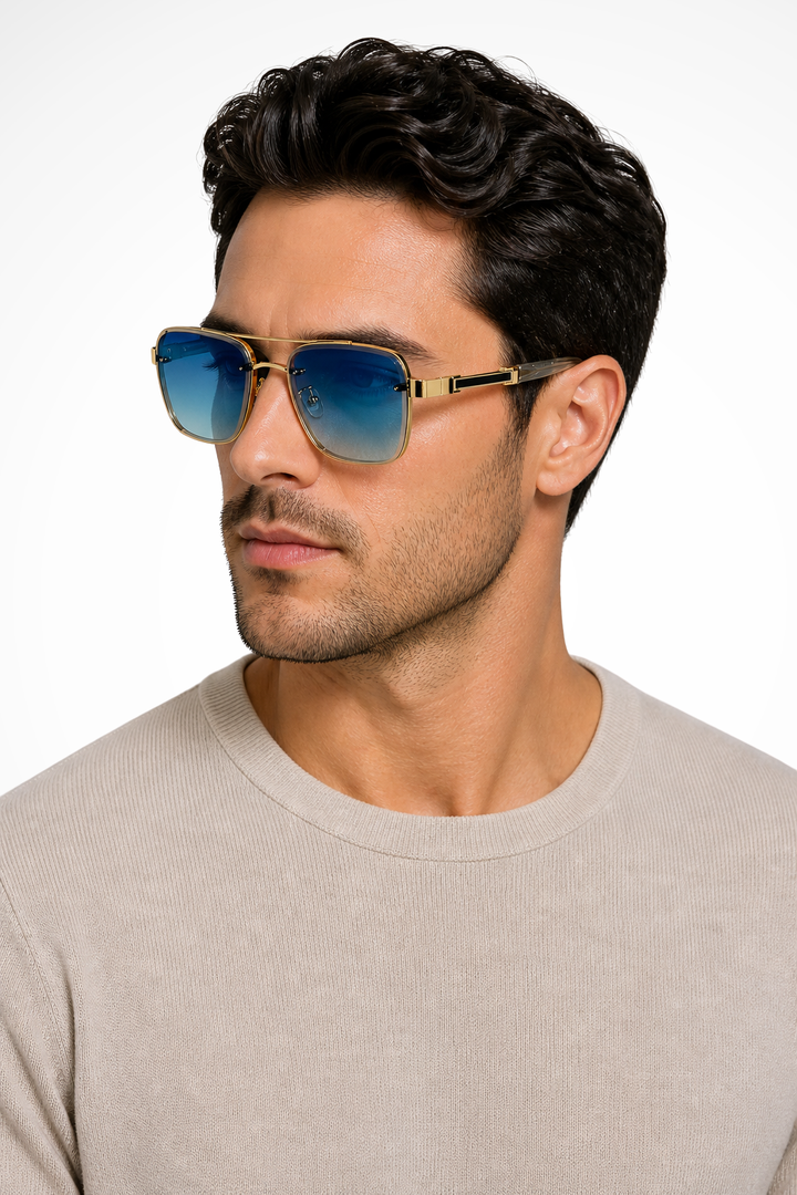 Men's Aviator Square Sunglasses with Gold Metal Frame and Gradient Lens | Polarized