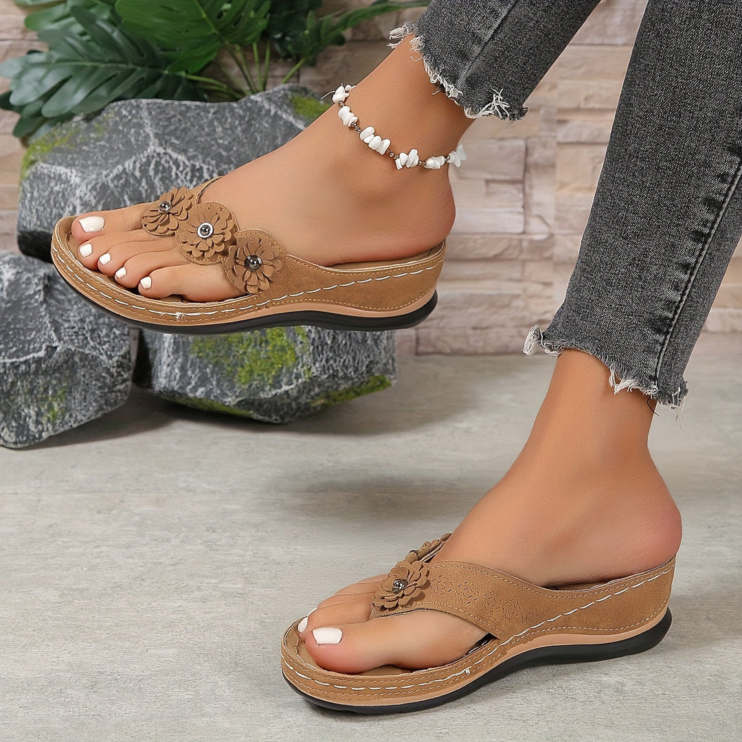 Women's Boho Floral Detail Thong Slip On Sandals | Orthopedic