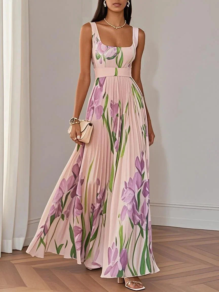 Women's Spring Pleated Floral Wedding Guest Dress | Maxi