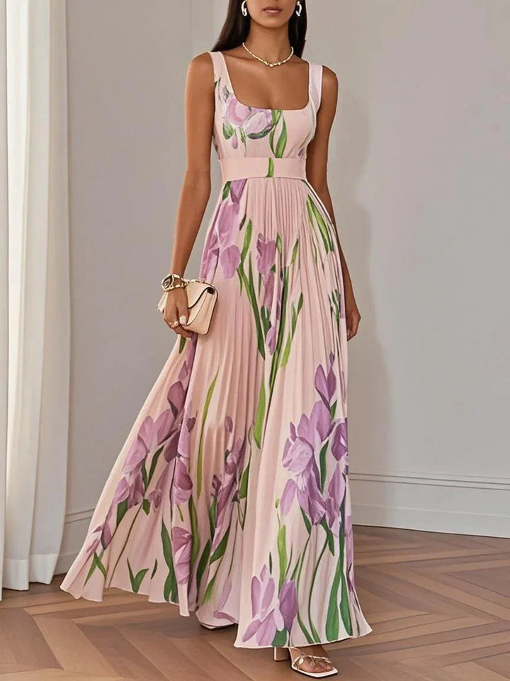 Women's Spring Pleated Floral Wedding Guest Dress | Maxi