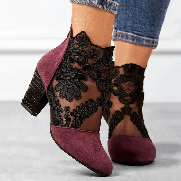 Women's Elegant Floral Heeled Ankle Boots | Orthopedic