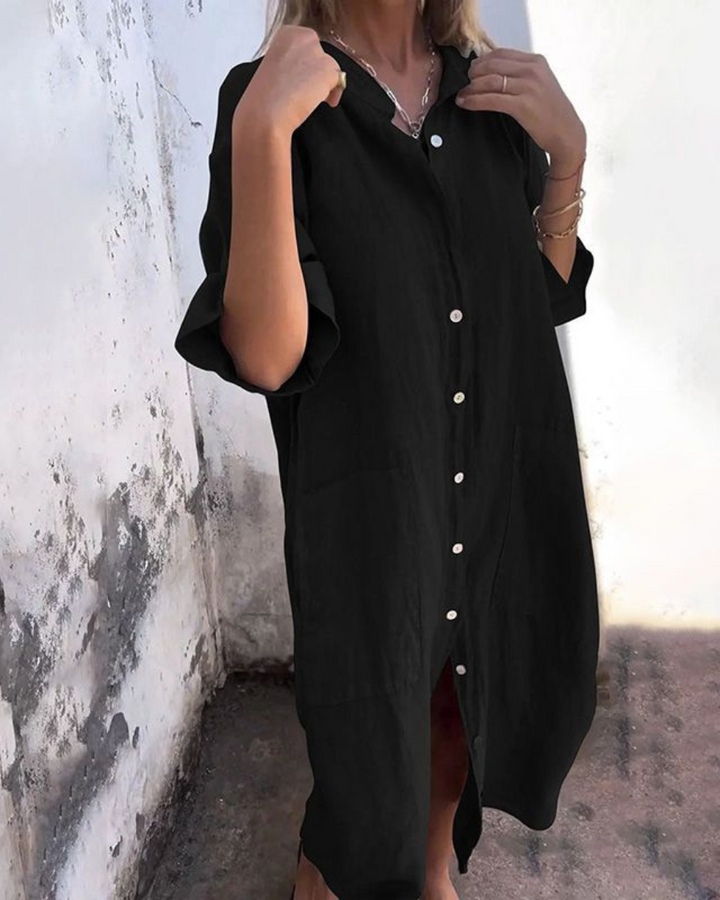 Women's Elegant Button-Up Boho Shirt Dress | Maxi