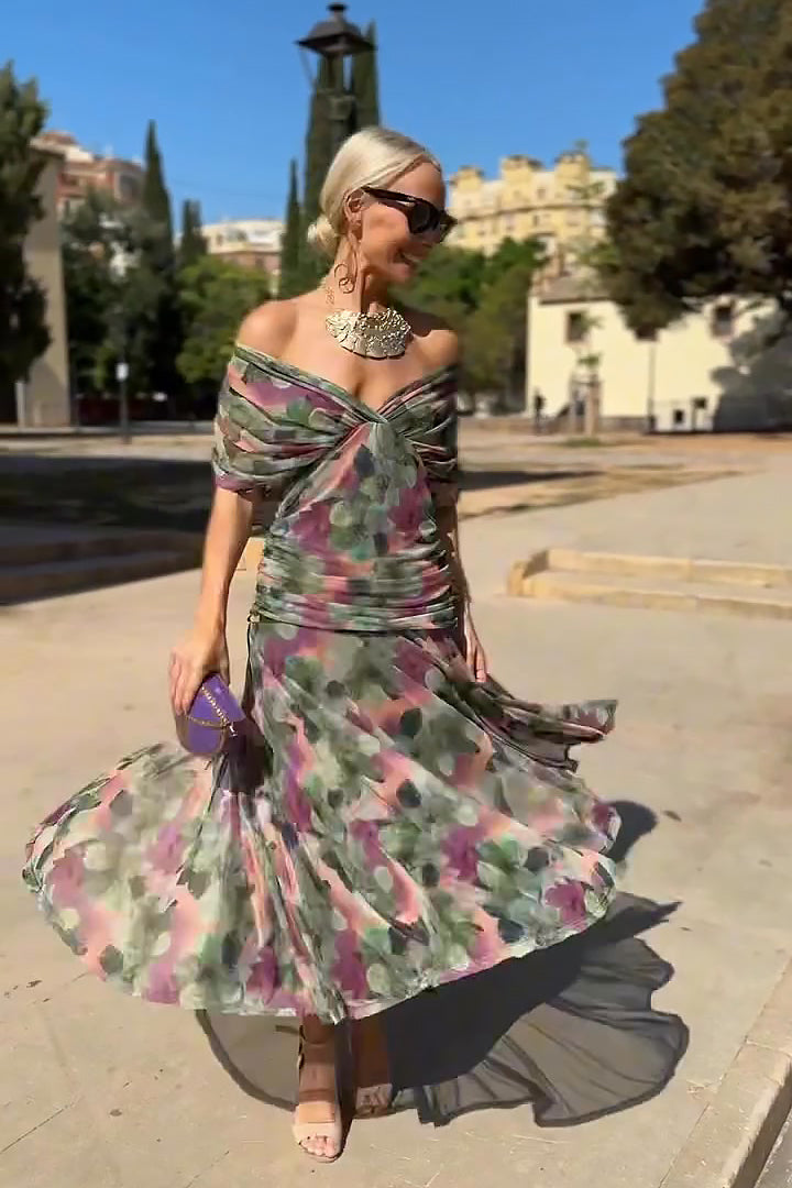 Women's Cocktail Off Shoulder Floral Dress | Maxi