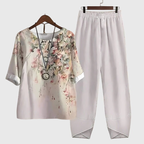 Women's Summer Printed Blouse and Trouser Set | Two Piece