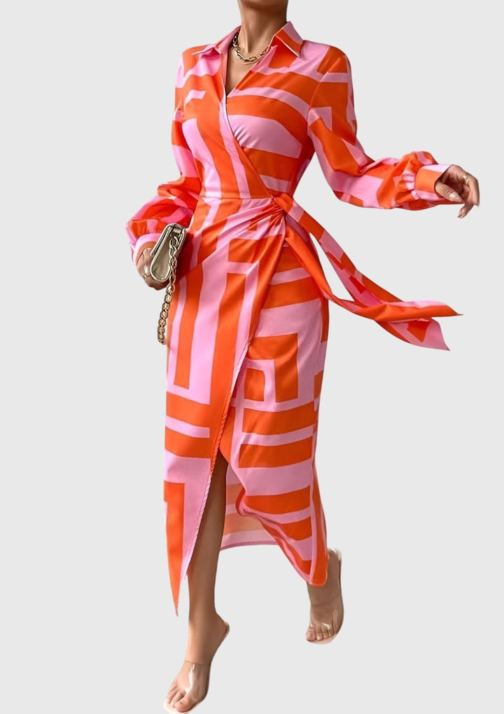 Women's Elegant Colorful Print Wrap Dress | Midi