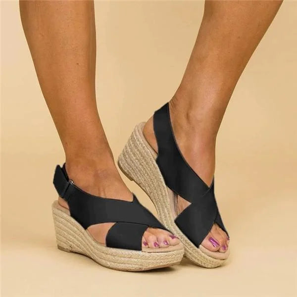 Women's Cross Strap Espadrille Wedge Sandals | Orthopedic